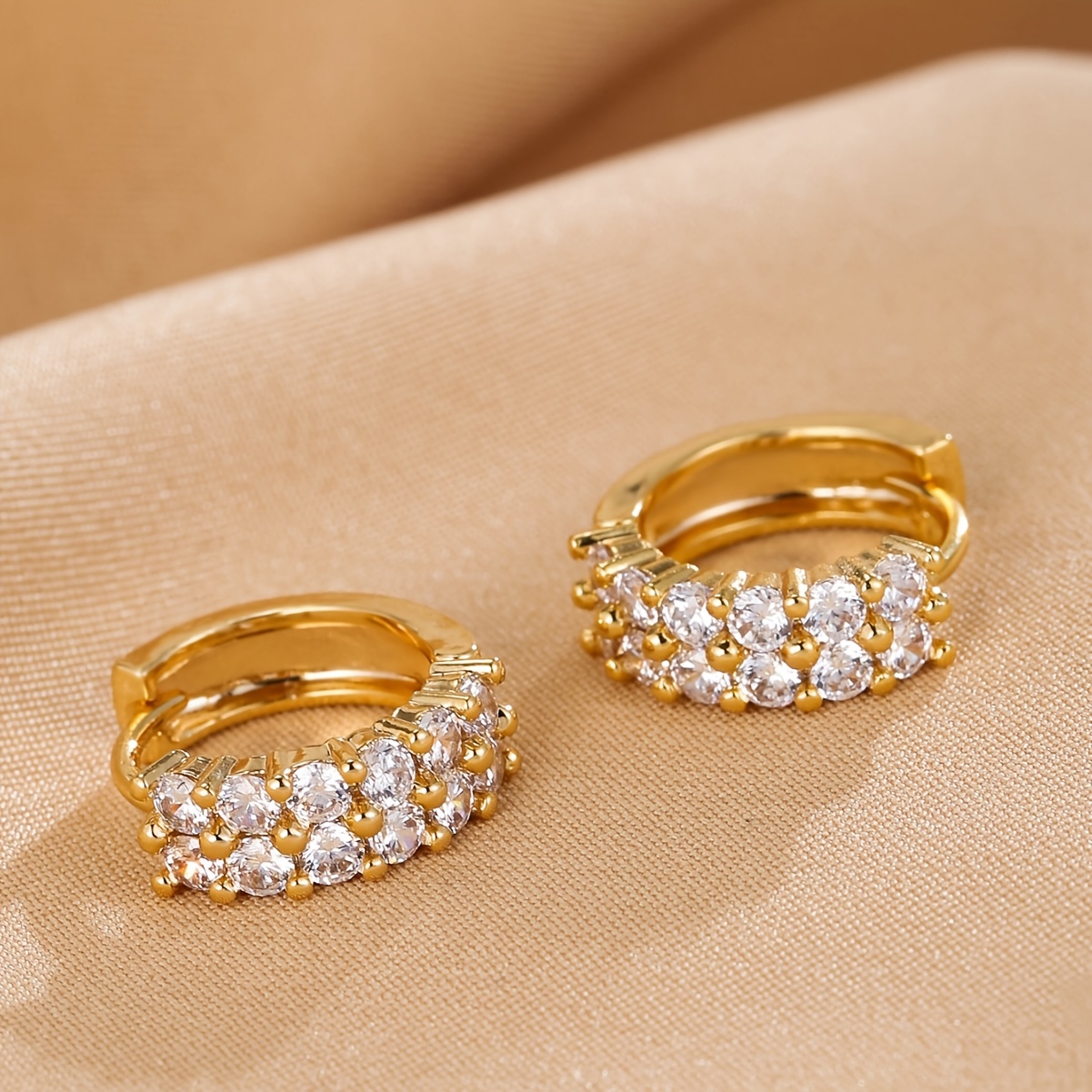 Small Double-row Hoop Earrings with Copper Base — Elegant Style